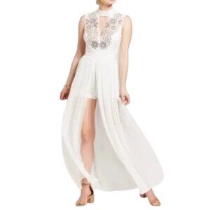 NWOT XOXO Embroidered Romper w/ Open Front Sheer Chiffon Overlay Sz. XS